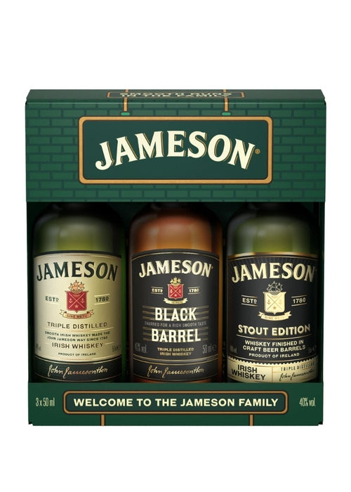 Jameson Family Miniature Gift Set 3 x 50ml Irish Whiskey bottles in green gift box
