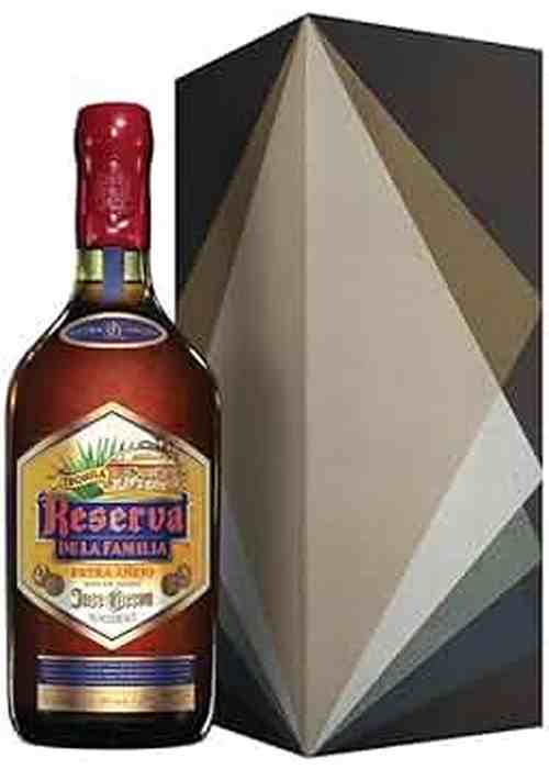 Jose Cuervo Reserva De La Familia Extra Anejo tequila bottle with geometric box