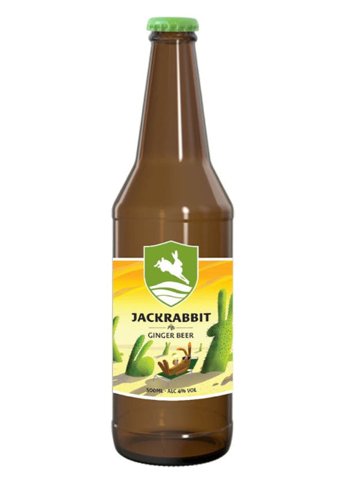 Kinnegar Brewing Jackrabbit Ginger Beer 500ml brown glass bottle with green shield logo