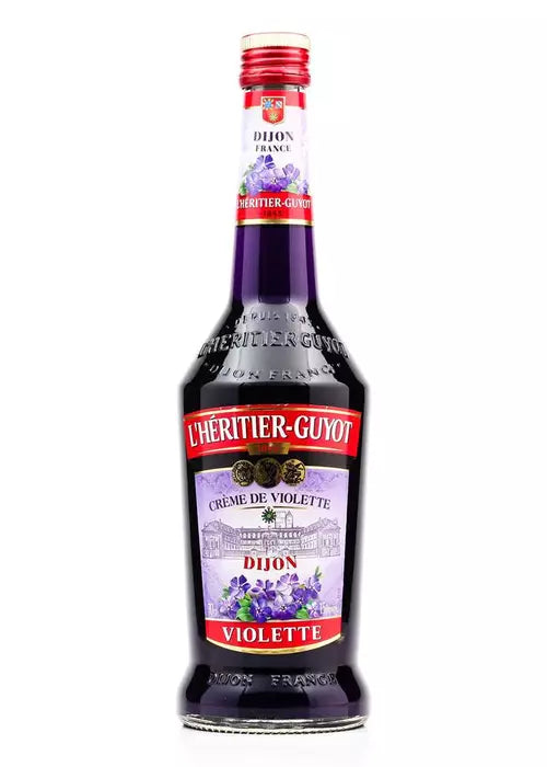 L'Héritier-Guyot Crème de Violette liqueur bottle with purple liquid and violet flower label