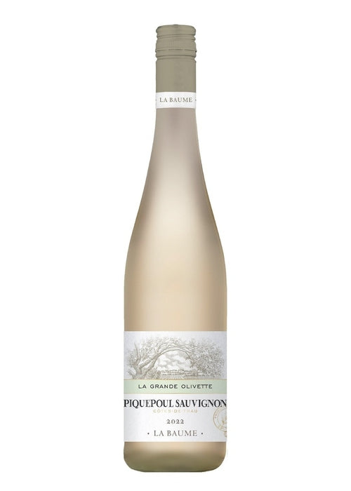 La Baume Grande Olivette 2022 white wine bottle with Piquepoul Sauvignon label