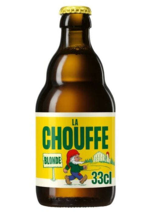 La Chouffe Blonde 330ml unfiltered Belgian beer bottle with gnome label