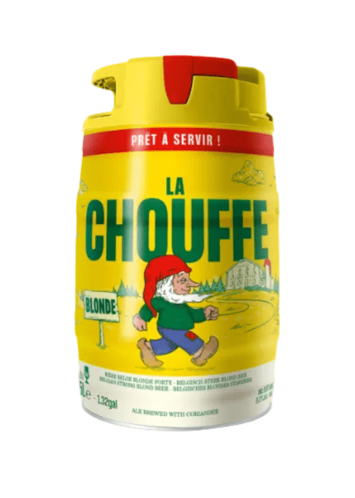 La Chouffe Blonde 5L mini-keg with gnome label and coriander ale