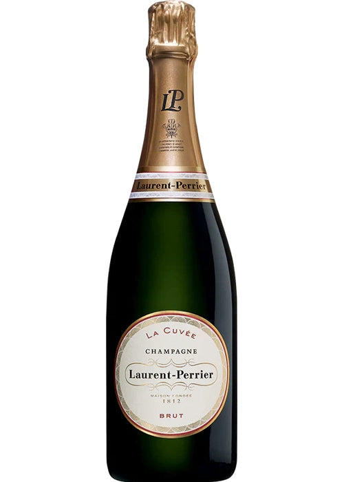 Laurent-Perrier La Cuvée Brut Champagne bottle with gold foil neck and white label