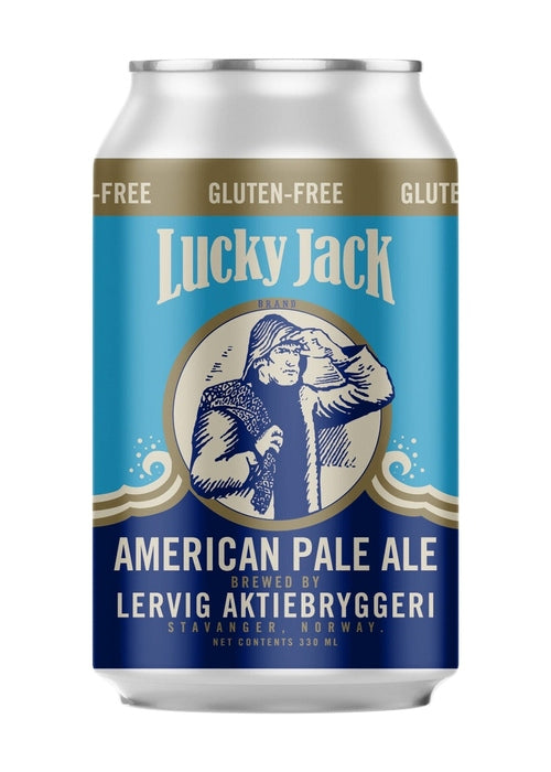 Lervig Lucky Jack American Pale Ale gluten free 330ml aluminum can with blue label and wave design