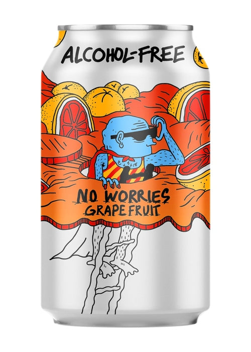 Lervig No Worries Grapefruit non-alcoholic beer can with colorful label