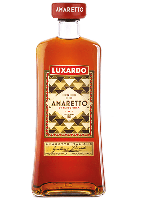 Luxardo Amaretto Di Saschira 700ml Italian almond liqueur bottle with red cap and geometric label