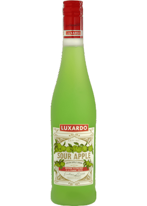 Luxardo Sour Apple Liqueur 700ml green apple flavored drink in clear glass bottle with red cap
