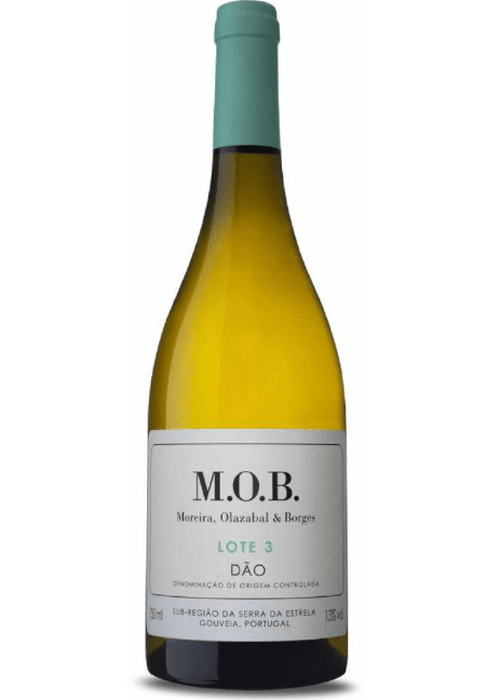 M.O.B. Lote 3 Dao White wine bottle with golden color and teal foil capsule