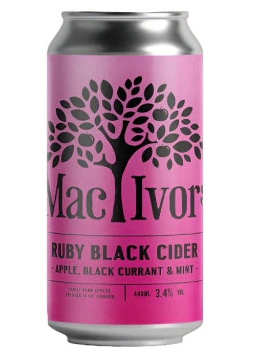 Mac Ivors Ruby Black Cider 440ml can with apple black currant and mint flavor