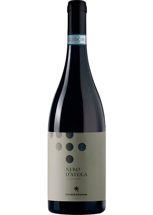 Mandrarossa Nero d'Avola Sicilian red wine bottle with black label and star logo