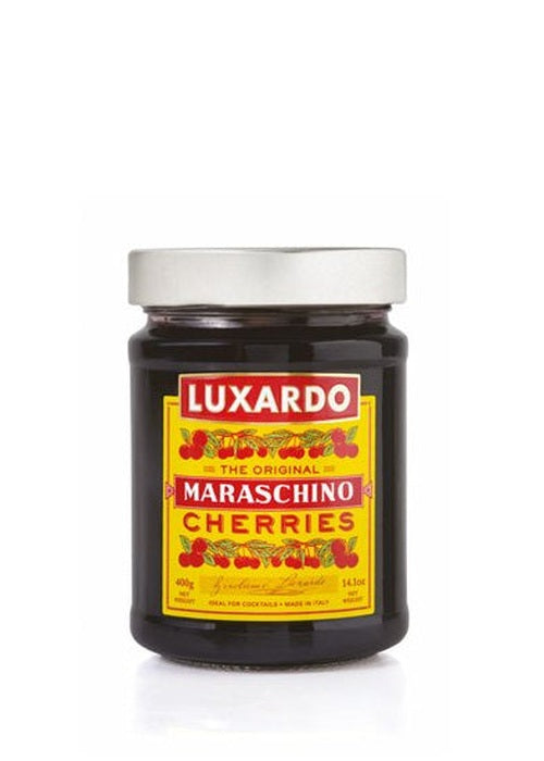 Jar of Luxardo Maraschino Cherries on a white background