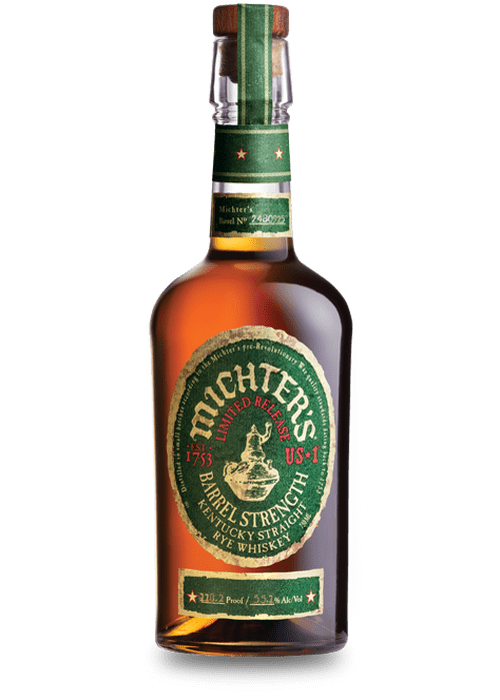 Michter's Limited Release Barrel Strength Rye 700ML bottle with green foil neck and beige label