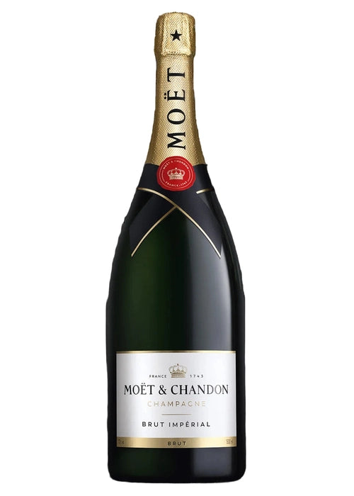 Moet & Chandon Brut Imperial Magnum 1500ML sparkling wine bottle with gold foil neck and white label