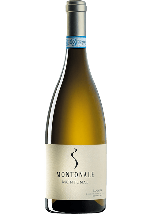 MONTONALE Montunal Lugana white wine bottle with pale yellow color and DOC certification
