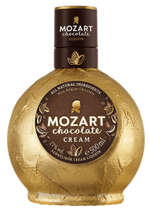 Mozart Chocolate Cream 500ml gold foil bottle with Belgian chocolate liqueur label