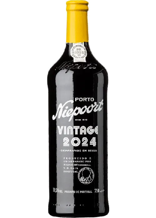 Niepoort Vintage 2024 Port wine bottle with yellow foil capsule
