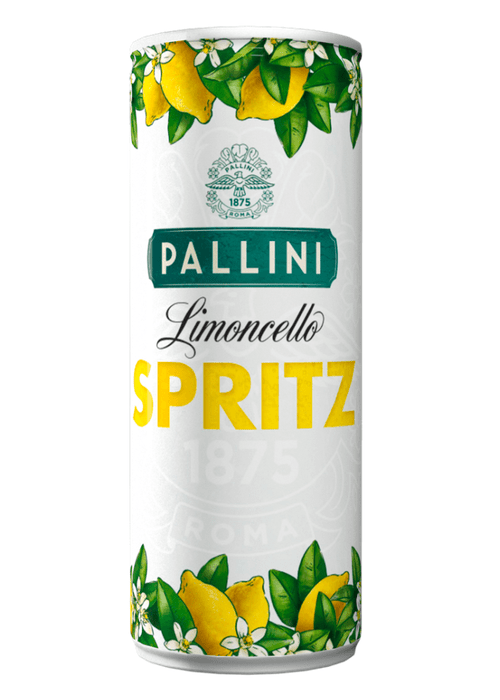 Pallini Limoncello Spritz 250ml ready-to-drink cocktail can with lemon and mint design