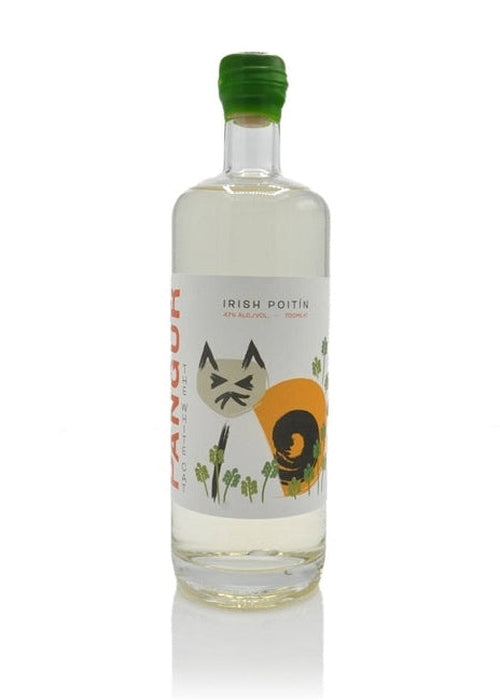 Pangur Irish Poitin 700ml bottle with cat and snail label design