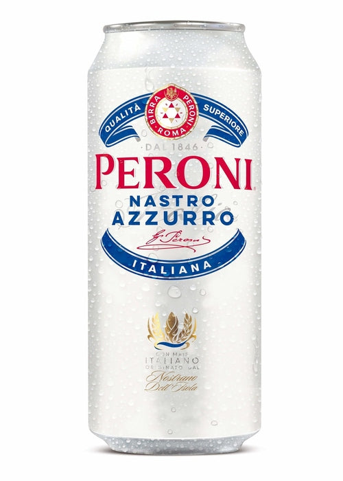 Peroni Nastro Azzurro 330ml pale lager can with condensation