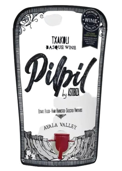 Pilpil Txakoli 1.5L Bagnum white wine pouch with red spout and Ayala Valley label