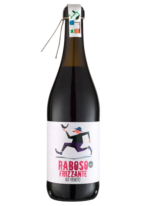 Rabosa Bio Frizzante organic sparkling red wine bottle with running person label