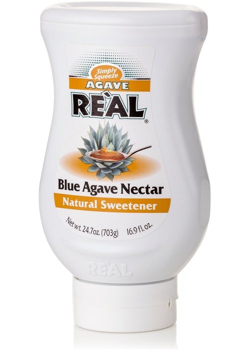 Simply Squeeze Blue Agave Nectar in white squeeze bottle with orange label