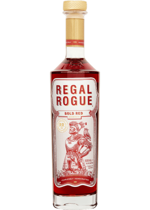 Regal Rogue Bold Red 500mL dry vermouth bottle with gold cap and historical label art
