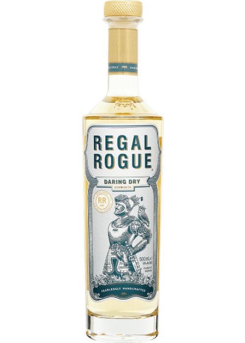 Regal Rogue Daring Dry 500mL fortified wine bottle with gold cap and knight label