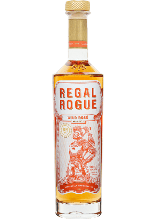 Regal Rogue Wild Rose 500mL Vermouth bottle with gold foil neck and white label