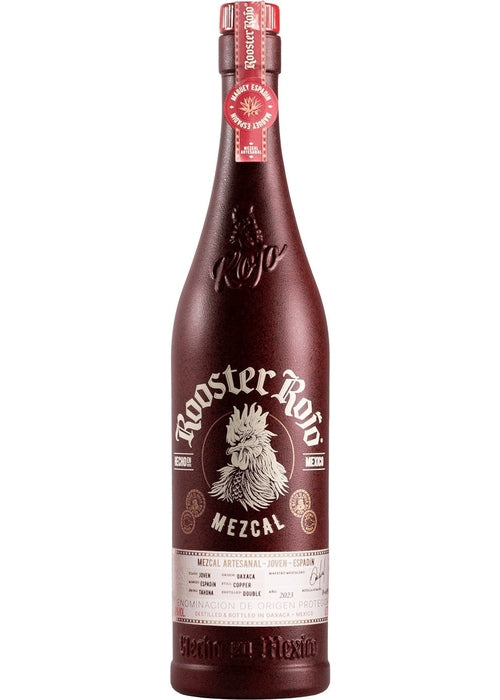 Rooster Rojo Mezcal Joven 700ml bottle with rooster label and red cap