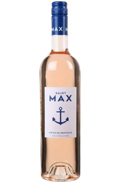 Saint Max Côtes de Provence rosé wine bottle with white label and anchor logo