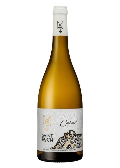 Saint Roch Corbarol Blanc white wine bottle with mountain label design