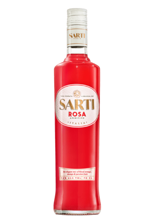 Sarti Rosa 700ml Italian aperitif wine bottle with blood orange mango passion fruit label