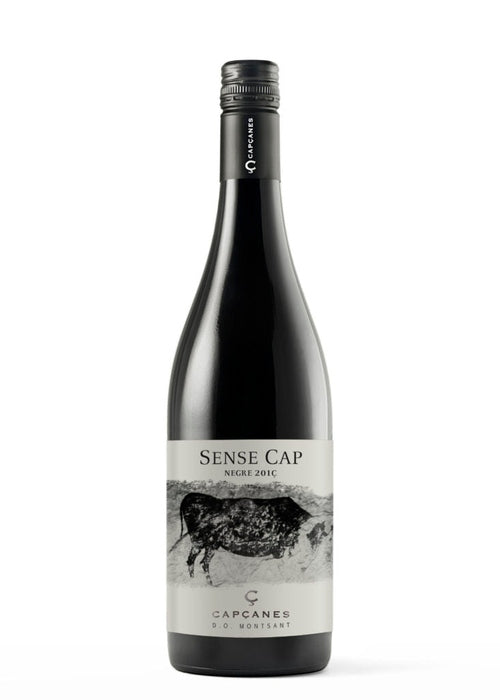 Sense Cap Negre 201C red wine bottle with cow illustration label