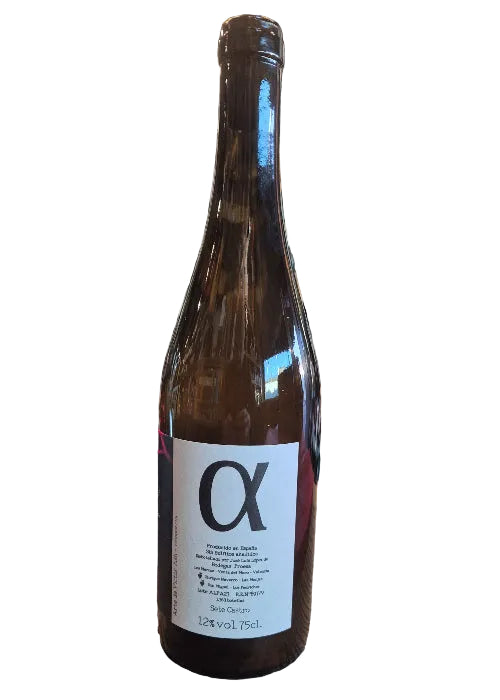 Sete Castro Alfa natural white wine bottle with alpha symbol label
