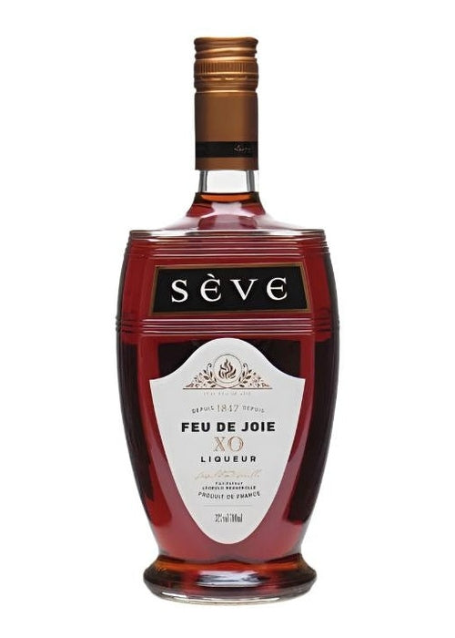 Seve Feu De Joie XO French liqueur bottle with amber-red liquid and gold cap