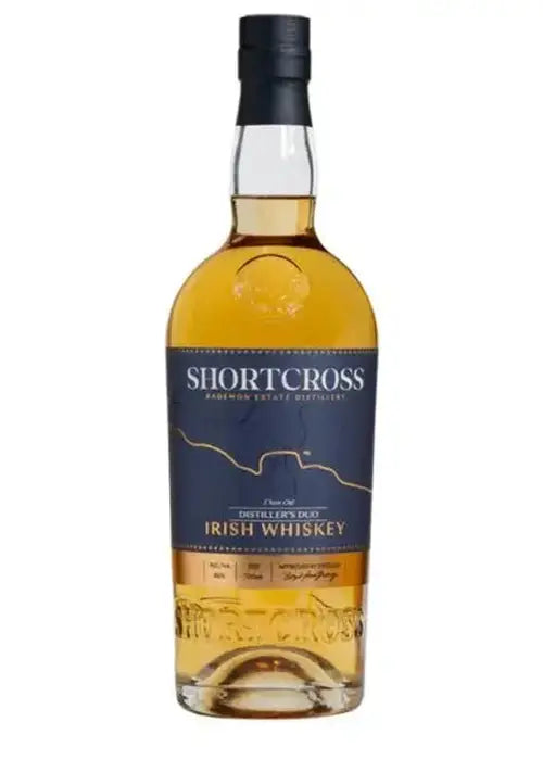 Shortcross 5 Year Old Distiller's Duo Irish Whiskey 700ml bottle with dark blue label and gold band