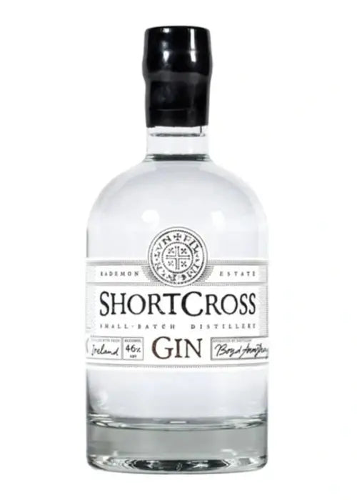 Shortcross Gin 700ml bottle with black cap and white label showing 46% ABV Ireland