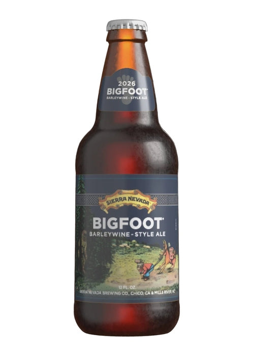 Sierra Nevada Bigfoot 2026 Barleywine-Style Ale bottle with dark blue label and gold text