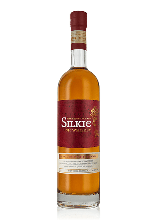 Silkie Red Pomerol Finish Irish Whiskey 700ml bottle with red label and gold lion emblem