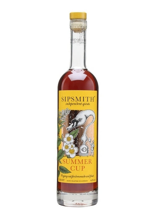 Sipsmith Summer Cup 500ml amber gin bottle with yellow label and swan illustration
