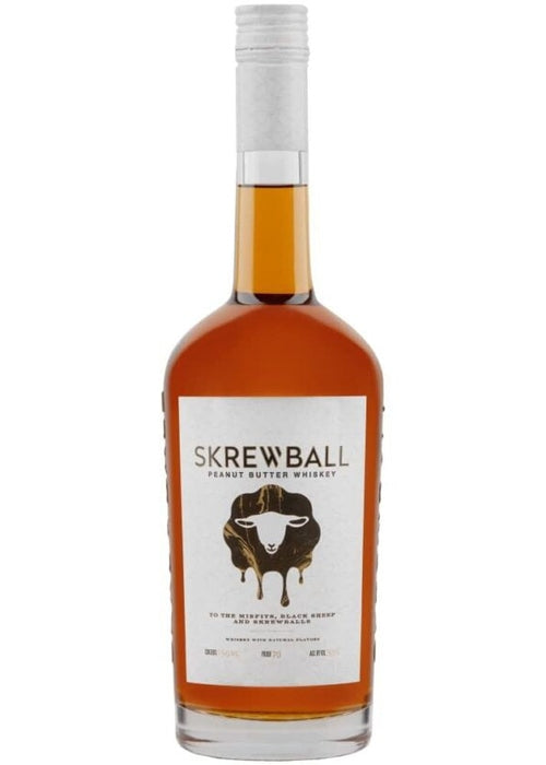 Skrewball Peanut Butter Whiskey 700ml bottle with sheep logo