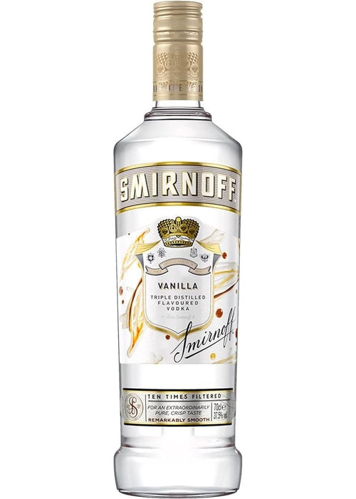 Smirnoff Vanilla 700ml triple distilled flavoured vodka bottle with gold cap