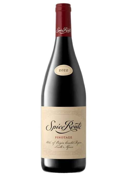 Spice Route Pinotage red wine bottle with cream label and 2022 vintage