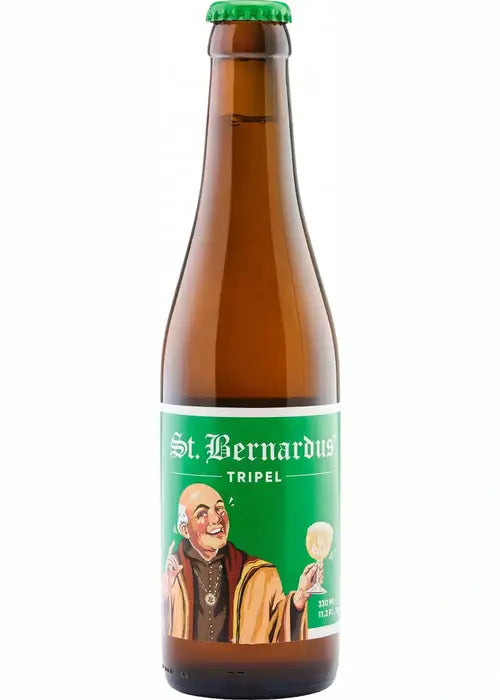 St. Bernardus Tripel 330ml Belgian craft beer bottle with monk label and pale amber liquid