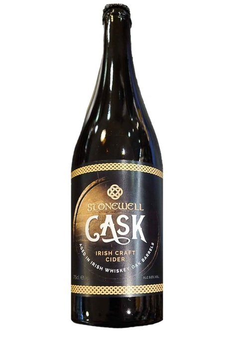 Stonewell Cask 750mL Irish whiskey barrel-aged cider bottle with black and gold label