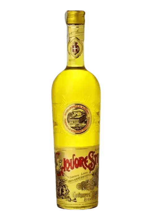 Strega 700ML Italian herbal liqueur in clear glass bottle with gold cap and botanical label