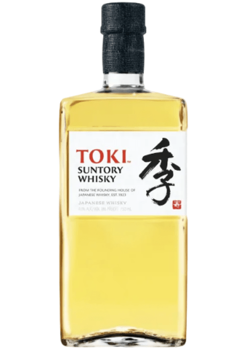 Suntory Toki 700ml Japanese blended whisky bottle with golden liquid and black cap