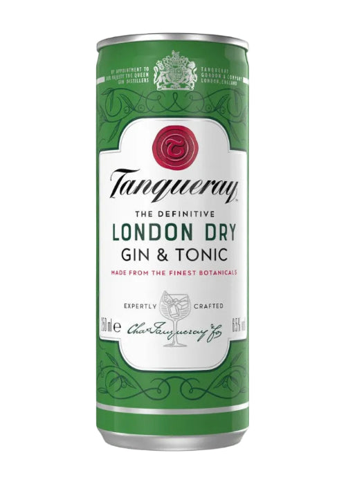 Tanqueray London Dry Gin & Tonic ready to drink cocktail can with botanicals